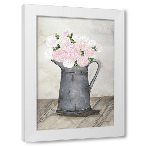 Galvanized Pitcher of Ranunculus White Modern Wood Framed Art Print by Norkus, Julie