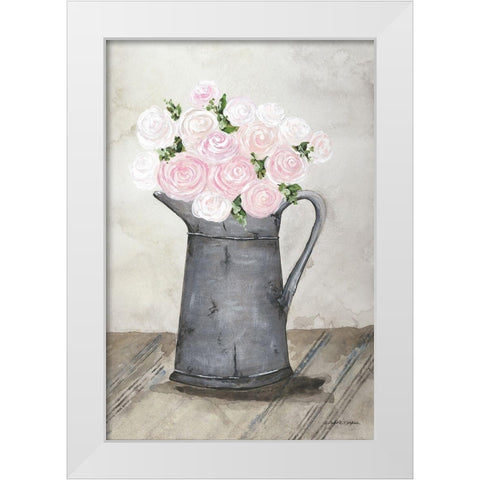 Galvanized Pitcher of Ranunculus White Modern Wood Framed Art Print by Norkus, Julie
