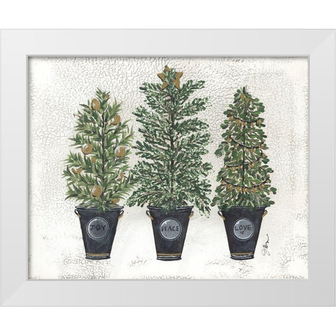 Joy-Peace and Love Tree Trio White Modern Wood Framed Art Print by Norkus, Julie