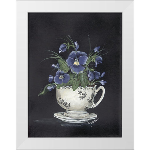 Tea Cup Violets White Modern Wood Framed Art Print by Norkus, Julie
