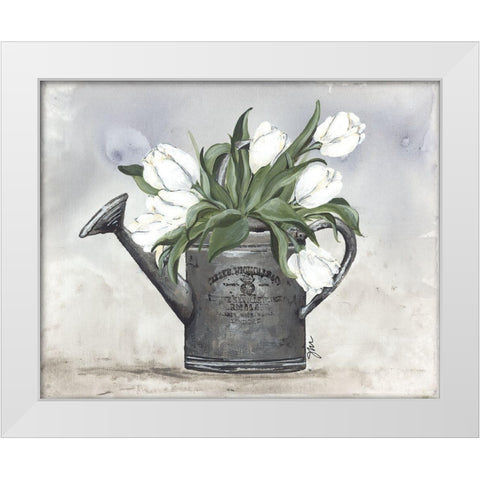Watering Can Tulips White Modern Wood Framed Art Print by Norkus, Julie