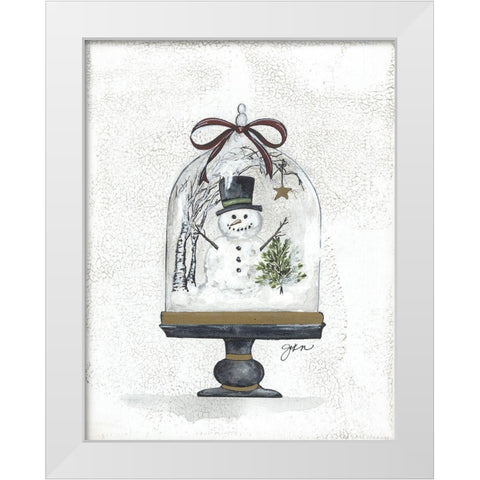 Snowman Cloche White Modern Wood Framed Art Print by Norkus, Julie