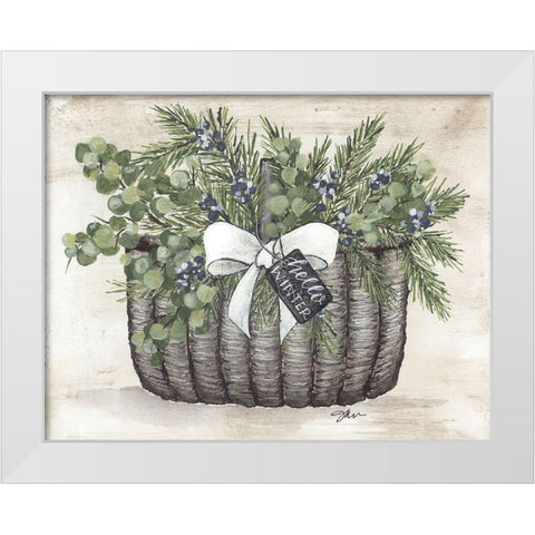 Winter Greens Basket White Modern Wood Framed Art Print by Norkus, Julie