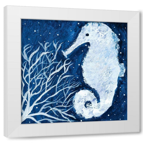 Midnight Seahorse White Modern Wood Framed Art Print by Ebert, Roey