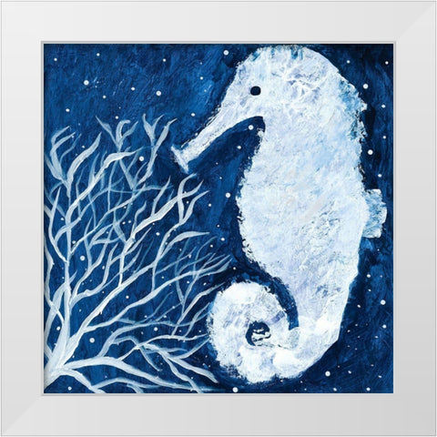 Midnight Seahorse White Modern Wood Framed Art Print by Ebert, Roey