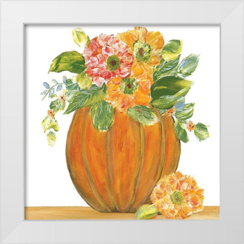 Pumpkin Full of Mums White Modern Wood Framed Art Print by Ebert, Roey