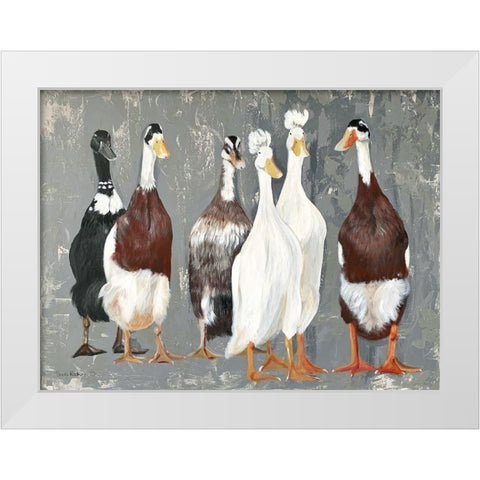 Six Runner Ducks White Modern Wood Framed Art Print by Redman, Suzi