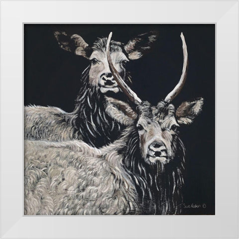 Two Woodland Deer White Modern Wood Framed Art Print by Redman, Suzi