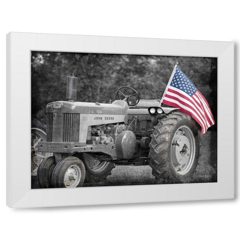 Tractor with American Flag White Modern Wood Framed Art Print by Rigsby, Jennifer