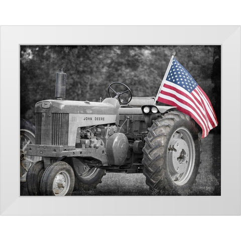 Tractor with American Flag White Modern Wood Framed Art Print by Rigsby, Jennifer