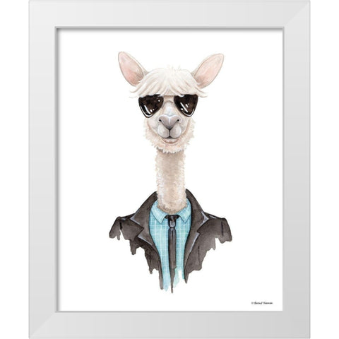 Alpaca in Aviators White Modern Wood Framed Art Print by Nieman, Rachel