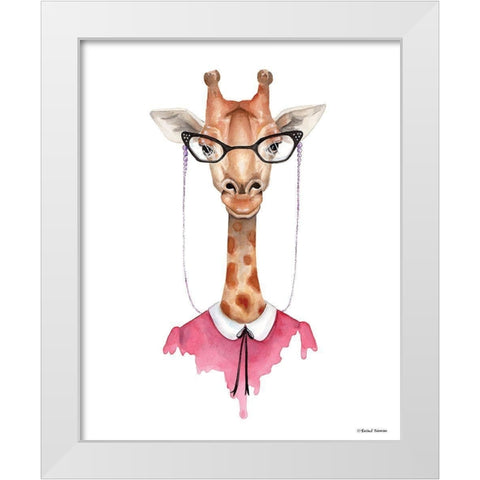 Giraffe in Glasses White Modern Wood Framed Art Print by Nieman, Rachel