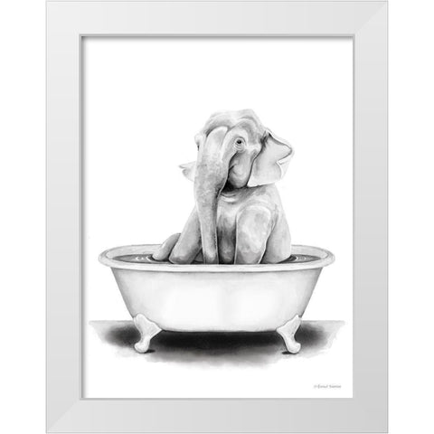 Elephant in Tub White Modern Wood Framed Art Print by Nieman, Rachel