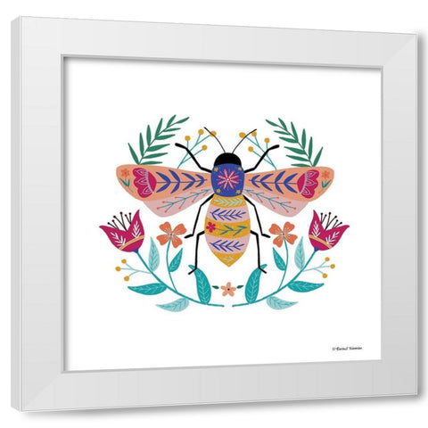 Folk Art Bee     White Modern Wood Framed Art Print by Nieman, Rachel