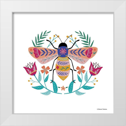 Folk Art Bee     White Modern Wood Framed Art Print by Nieman, Rachel