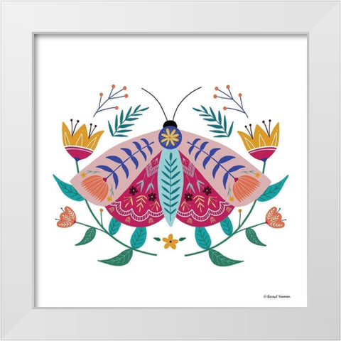 Folk Art Moth    White Modern Wood Framed Art Print by Nieman, Rachel
