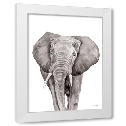 Safari Elephant Peek-a-boo White Modern Wood Framed Art Print by Nieman, Rachel