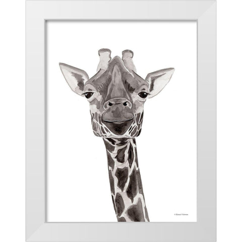 Safari Giraffe Peek-a-boo White Modern Wood Framed Art Print by Nieman, Rachel