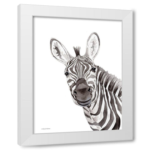 Safari Zebra Peek-a-boo White Modern Wood Framed Art Print by Nieman, Rachel