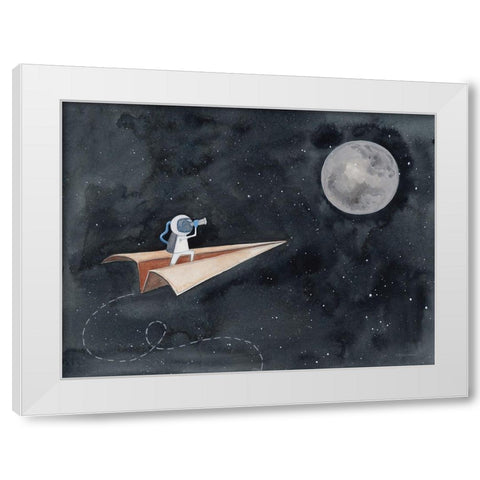Paper Airplane to the Moon White Modern Wood Framed Art Print by Nieman, Rachel