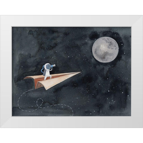 Paper Airplane to the Moon White Modern Wood Framed Art Print by Nieman, Rachel