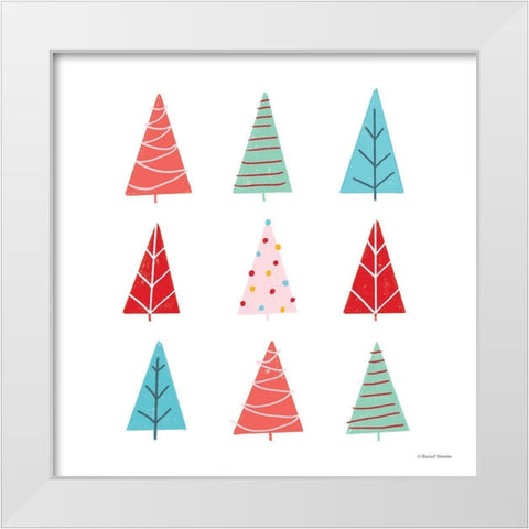Playful Christmas Trees    White Modern Wood Framed Art Print by Nieman, Rachel
