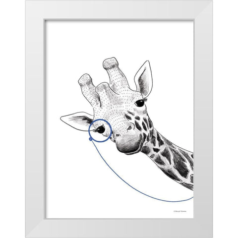 Giraffe With a Monocle White Modern Wood Framed Art Print by Nieman, Rachel