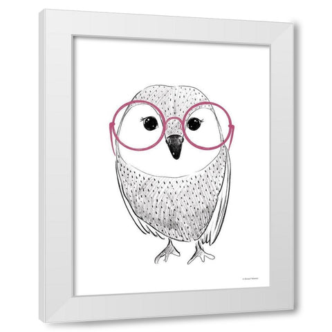 Owl in Pink Glasses White Modern Wood Framed Art Print by Nieman, Rachel