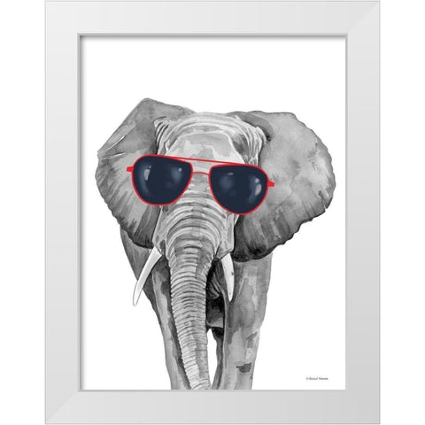 Looking Cool Elephant White Modern Wood Framed Art Print by Nieman, Rachel
