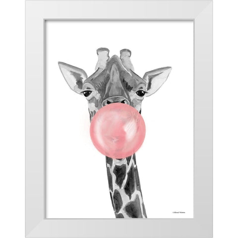 Bubblegum Giraffe White Modern Wood Framed Art Print by Nieman, Rachel