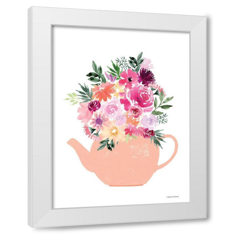 Floral Teapot White Modern Wood Framed Art Print by Nieman, Rachel