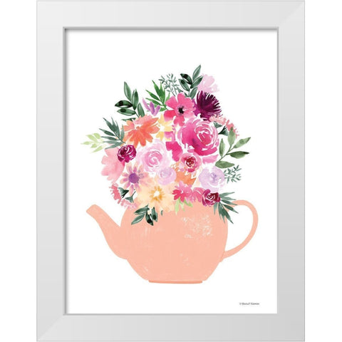 Floral Teapot White Modern Wood Framed Art Print by Nieman, Rachel