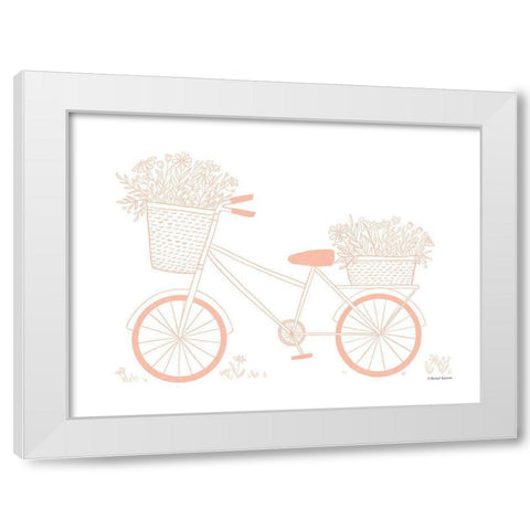 Pink Flower Bike White Modern Wood Framed Art Print by Nieman, Rachel