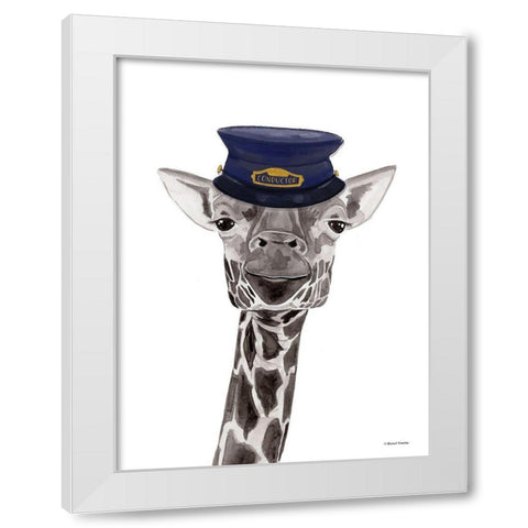 Train Conductor Giraffe White Modern Wood Framed Art Print by Nieman, Rachel