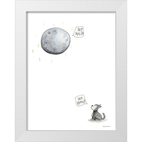 Wolf and the Moon White Modern Wood Framed Art Print by Nieman, Rachel
