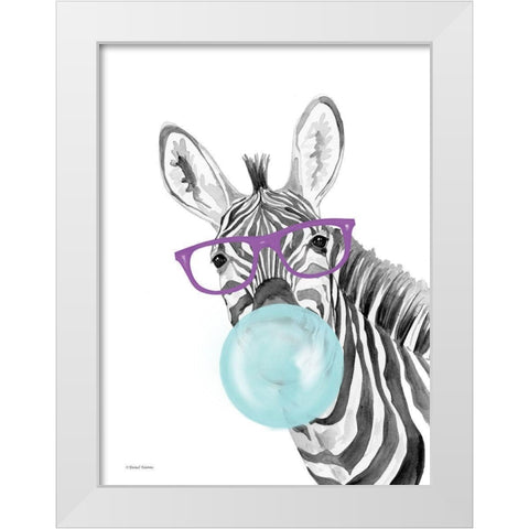 Bubble Gum Zebra White Modern Wood Framed Art Print by Nieman, Rachel