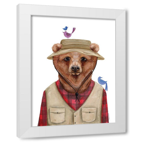 Camping Bear White Modern Wood Framed Art Print by Nieman, Rachel