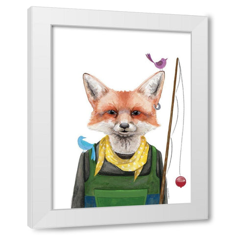 Fishing Fox White Modern Wood Framed Art Print by Nieman, Rachel