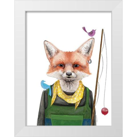 Fishing Fox White Modern Wood Framed Art Print by Nieman, Rachel