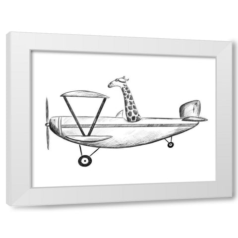 Giraffe in a Plane White Modern Wood Framed Art Print by Nieman, Rachel