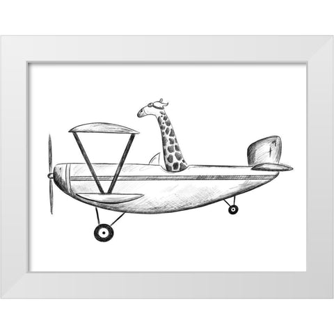 Giraffe in a Plane White Modern Wood Framed Art Print by Nieman, Rachel