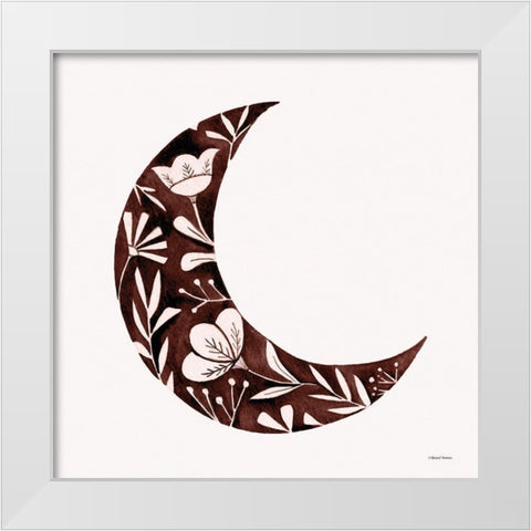 Floral Moon Silhouette White Modern Wood Framed Art Print by Nieman, Rachel