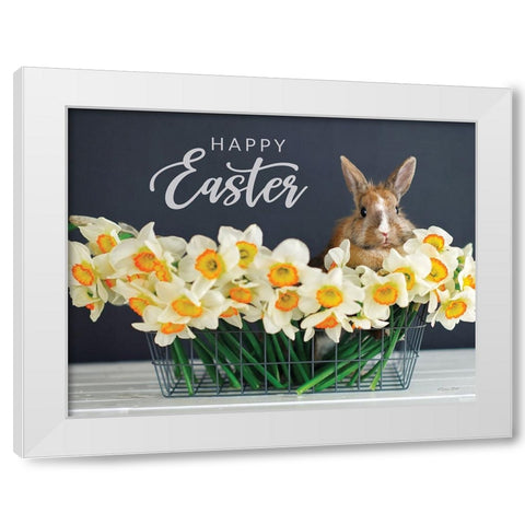 Happy Easter Bunny and Flowers White Modern Wood Framed Art Print by Ball, Susan