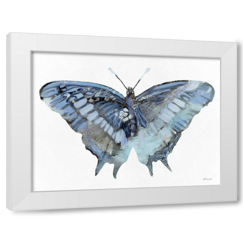 Blue Butterfly White Modern Wood Framed Art Print by Stellar Design Studio