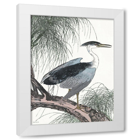 Perched Heron White Modern Wood Framed Art Print by Stellar Design Studio