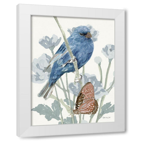 Bird and Butterfly White Modern Wood Framed Art Print by Stellar Design Studio