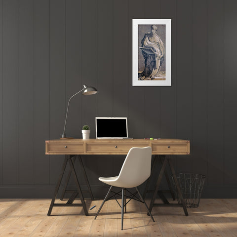 Hectus with Tablet White Modern Wood Framed Art Print by Stellar Design Studio