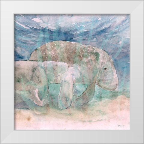 Mother Manatee and Calf   White Modern Wood Framed Art Print by Stellar Design Studio