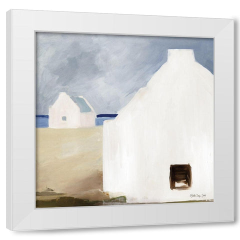 Beach Huts 3  White Modern Wood Framed Art Print by Stellar Design Studio