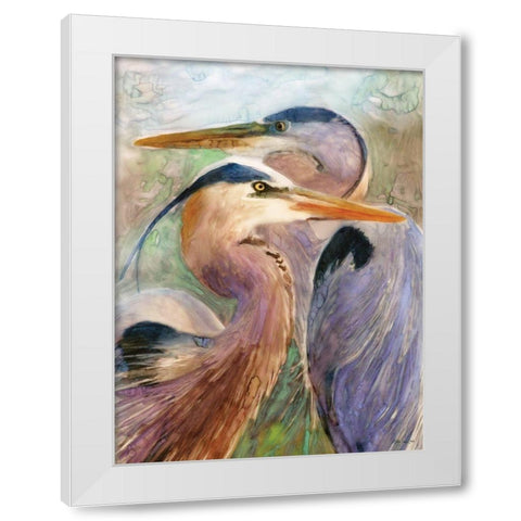 Blue Heron Duet White Modern Wood Framed Art Print by Stellar Design Studio